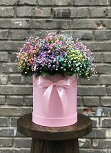 Цветочная композиция из Гипсофила и Розы в шляпной коробке в Павловка Башкортостан