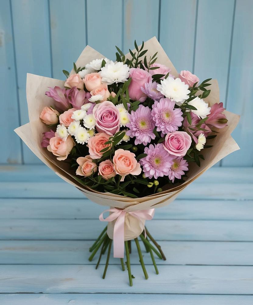 Букет цветов из: Хризантемы, Розы и Альстромерии в Павловка Башкортостан