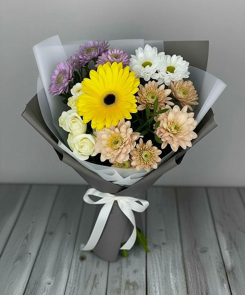 Букет цветов из: Розы, Герберы и Хризантемы в Павловка Башкортостан