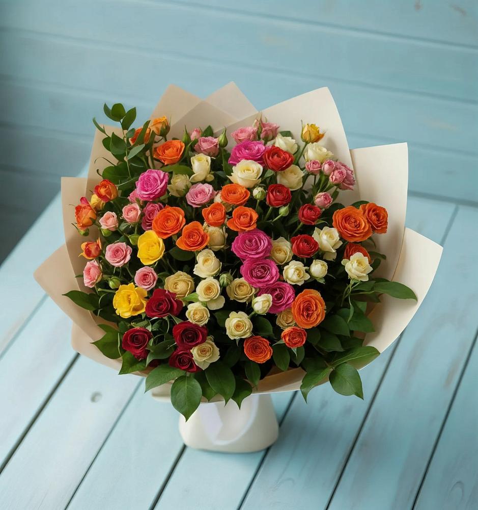Букет Микс из разноцветных кустовых роз в Павловка Башкортостан