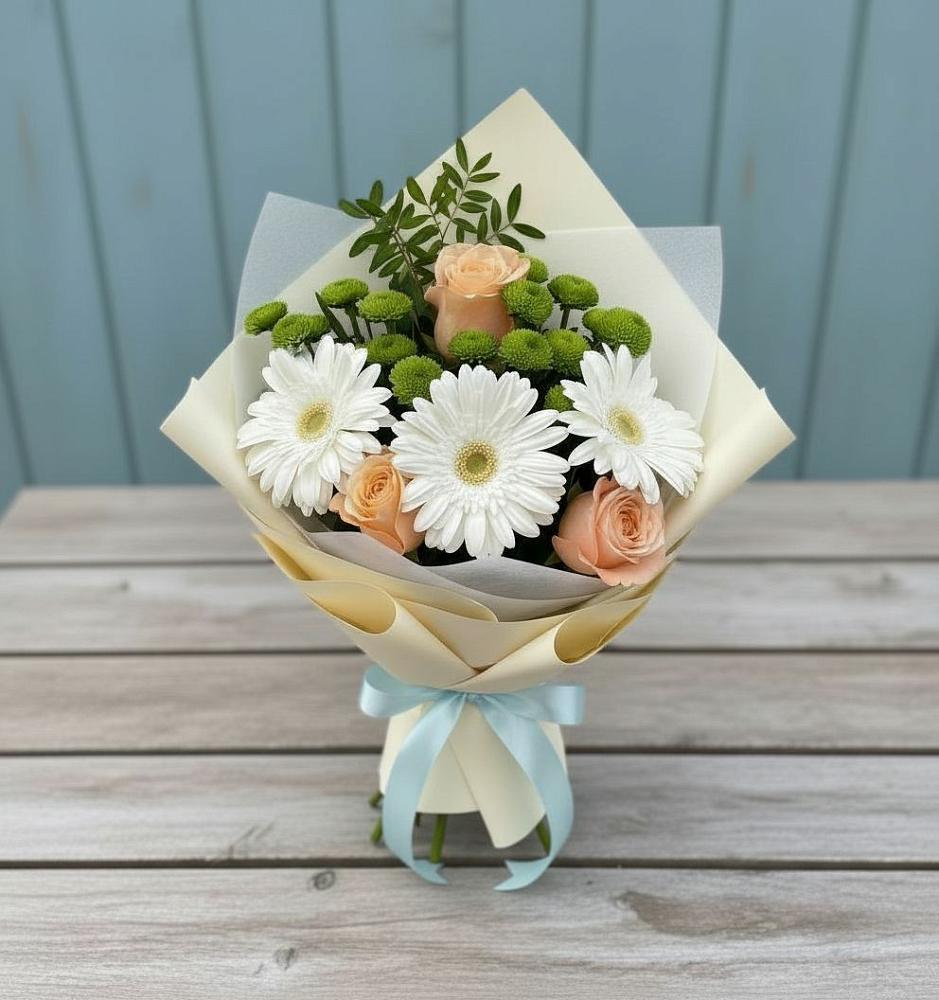 Букет цветов из: Герберы, Розы и Хризантемы в Павловка Башкортостан
