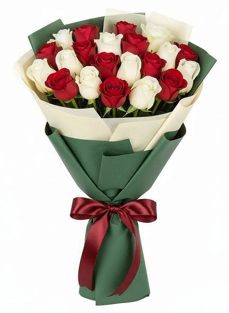 Букет Микс из красных и белых роз в Павловка Башкортостан