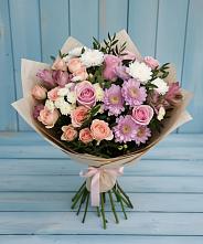 Букет цветов из:  Хризантемы, Розы и Альстромерии в Павловка Башкортостан