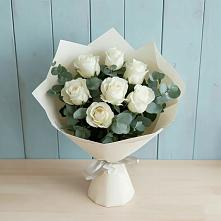 Букет Белые розы в Эвкалипте в Павловка Башкортостан