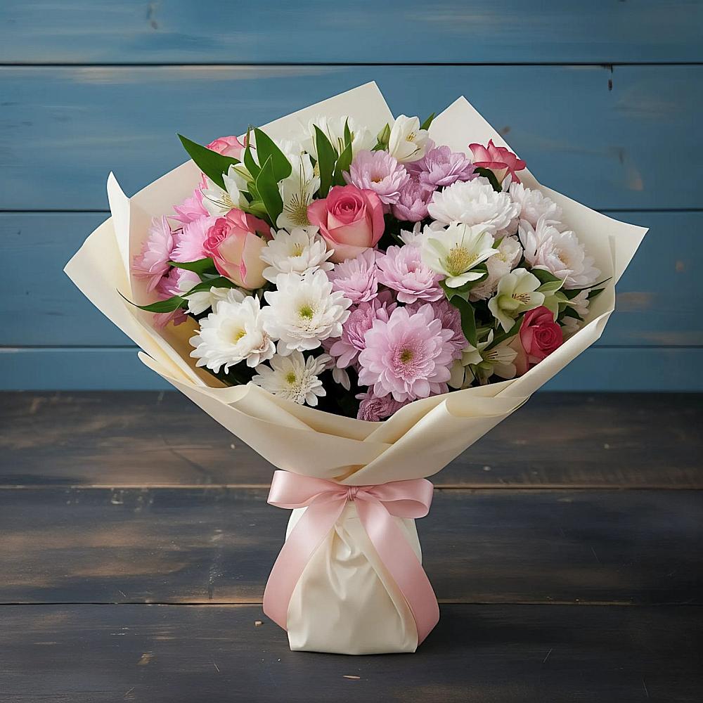 Букет цветов из: Хризантемы, Альстромерии и Розы в Павловка Башкортостан